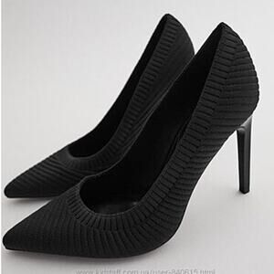 Zara Black Ribbed Fabric Stretch High Pointy Toe Pumps Heels Size 38